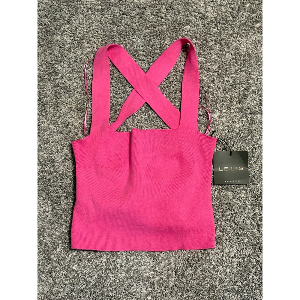 Le Lis Collection Hot Pink Summer Tank Top Lace Up Back Knit Crop Top Medium NEW